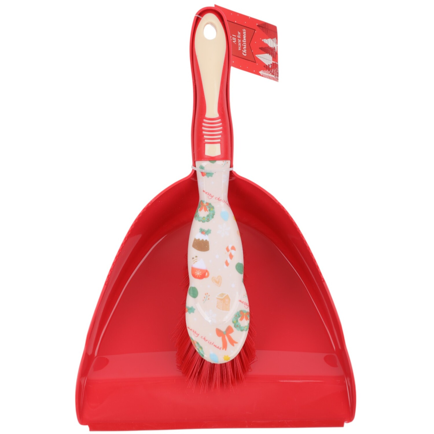 Cosy Christmas Dust Pan and Brush Red Image 1