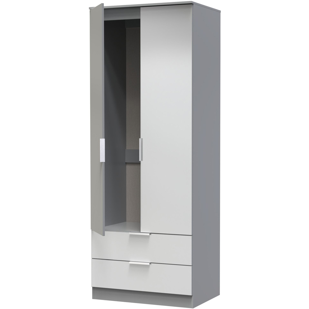 Crowndale Plymouth Ready Assembled 2 Door 2 Drawer Uniform Gloss and Dusk Grey Wardrobe Image 5