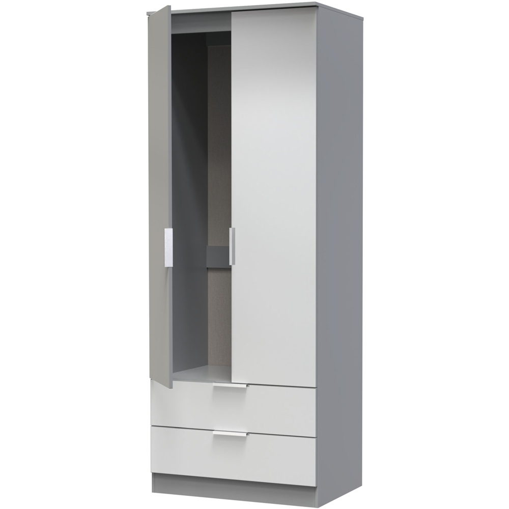 Crowndale Plymouth 2 Door 2 Drawer Uniform Grey and Dusk Grey Tall Wardrobe Ready Assembled Image 5