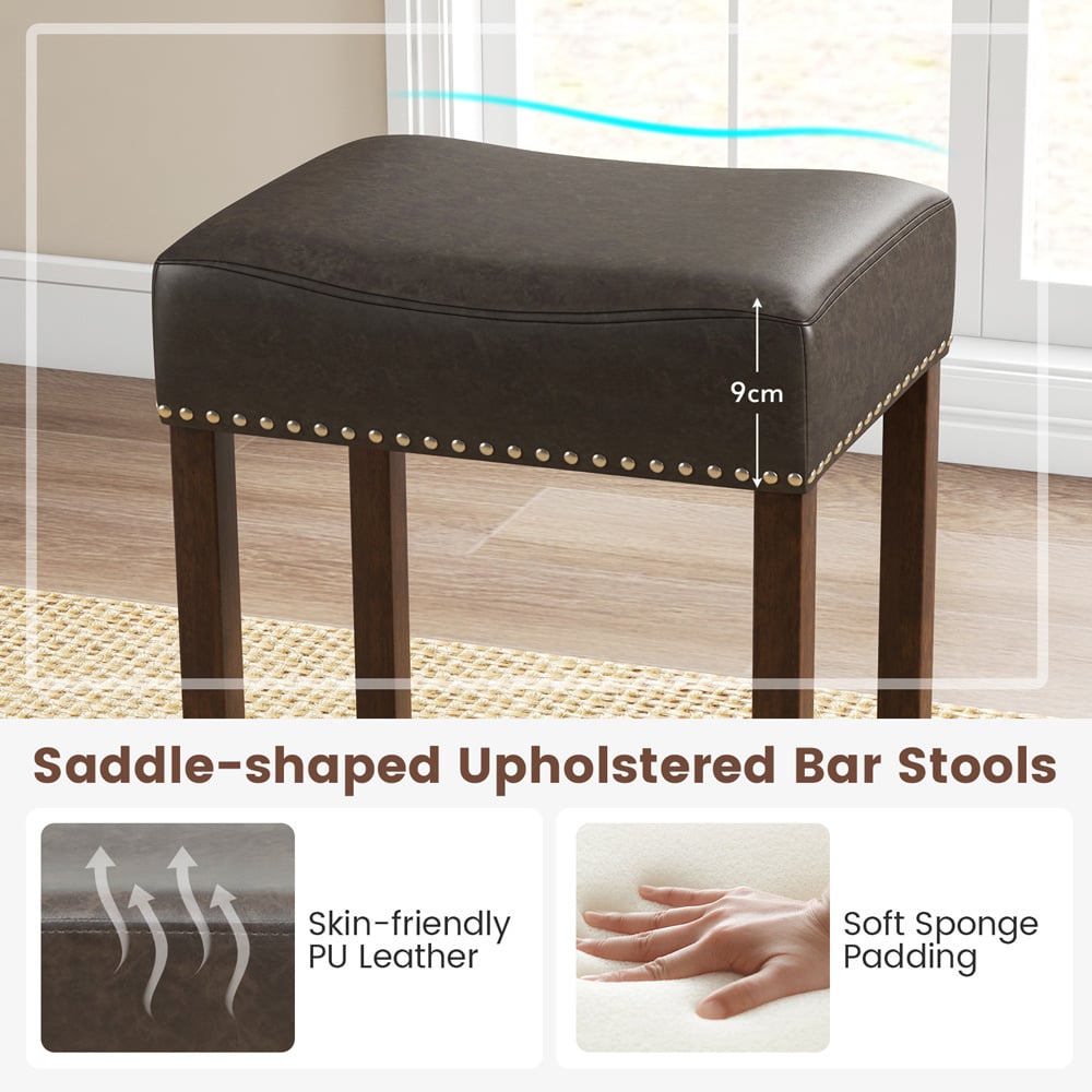Costway Grey PU Leather Upholstered Bar Stool Set of 2 Image 7