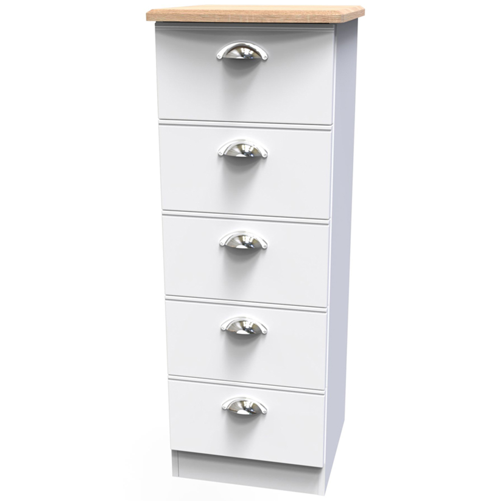 Crowndale Victoria 5 Drawer White Ash and Oak Chest of Drawers Image 4