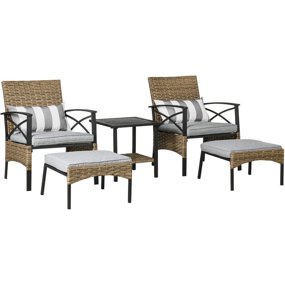 Outsunny 2 Seater Grey Rattan Garden Lounge Set with Footstools Image 2