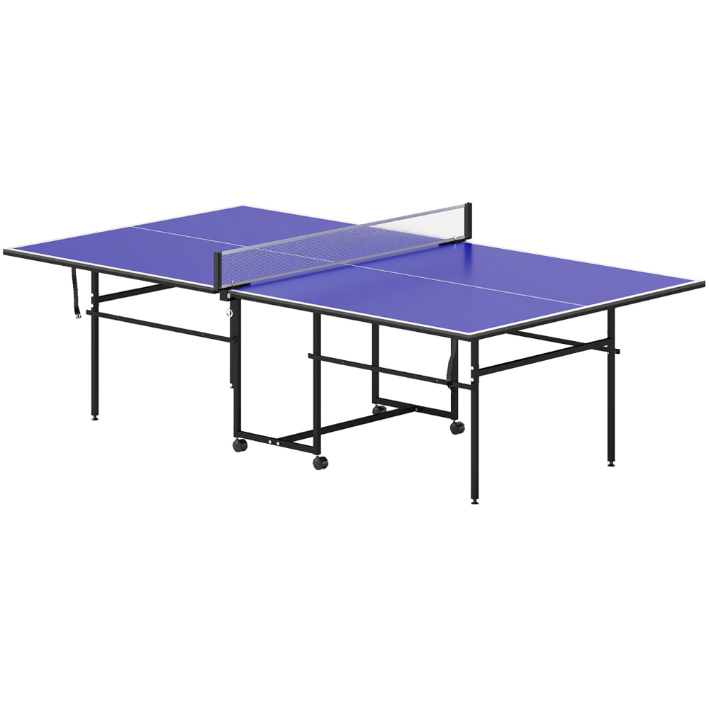 SPORTNOW Blue Foldable Indoor Tennis Table with 4 Wheels Image 1
