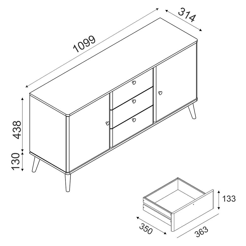 Core Products Augusta Curve 2 Door 3 Drawer Medium Sideboard Image 5