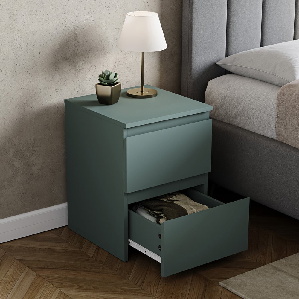 VIDA DESIGNS Denver Jasper Green 2 Drawer Large Bedside Table Image 4