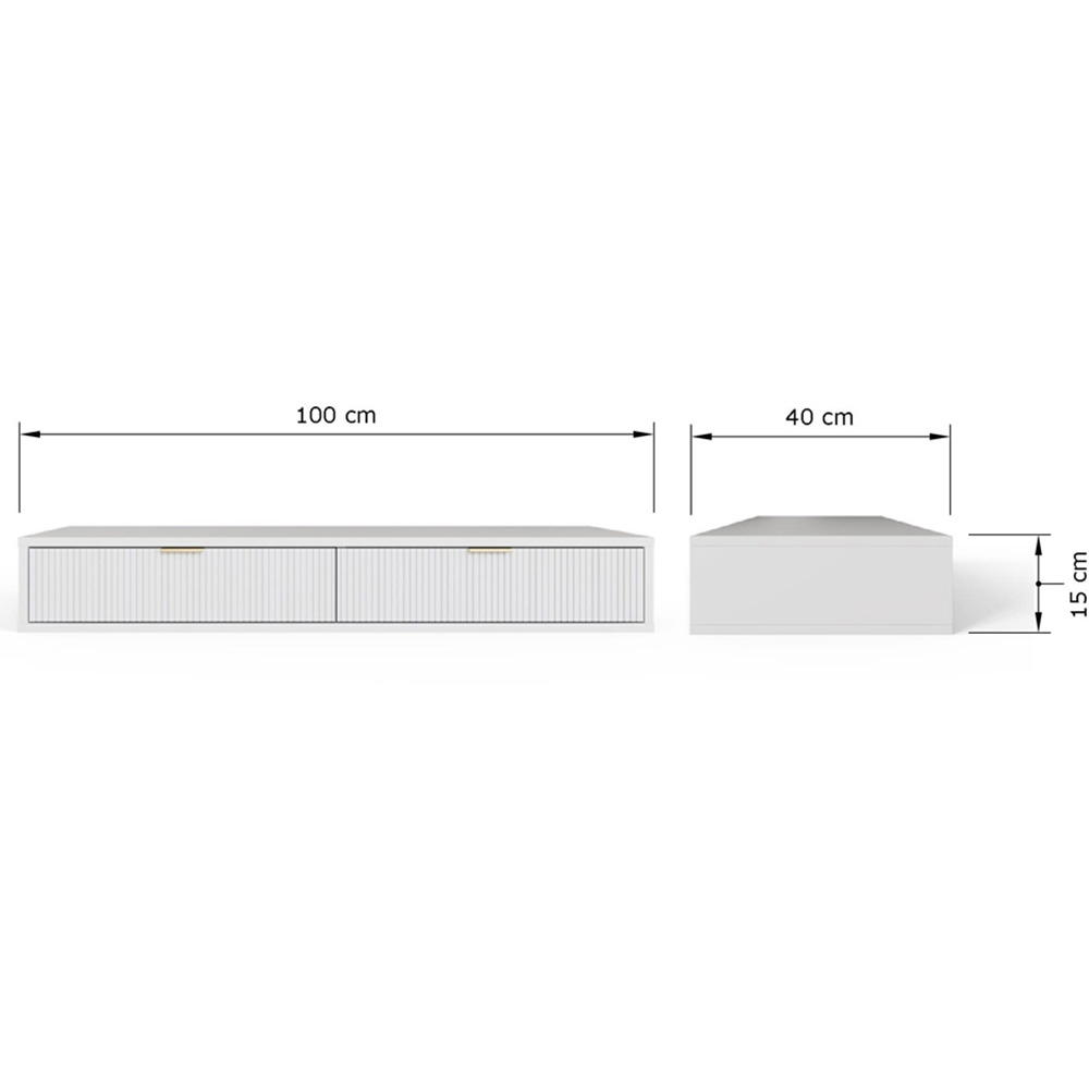 GFW Sienna 2 Drawer White Ribbed Wall Mounted Dressing Table Image 9