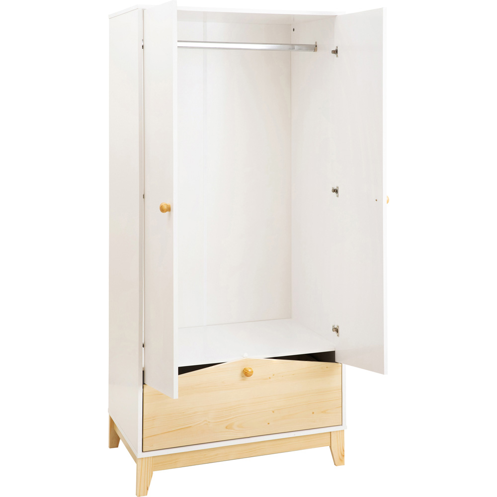 Seconique Cody 2 Door Single Drawer White and Pine Effect Wardrobe Image 5