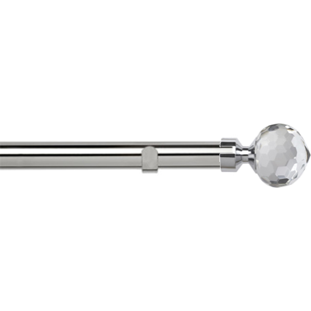 New Edge Blinds 170cm Fixed Length Chrome Eyelet Metal Curtain Pole Set with Bella Finial Image 1