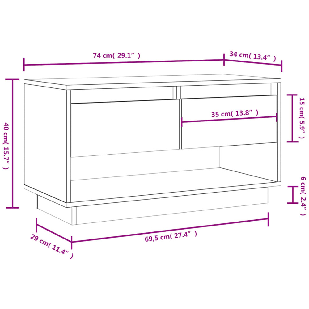 vidaXL 2 Drawer Single Shelf Honey Brown Solid Wood Pine TV Cabinet Image 9