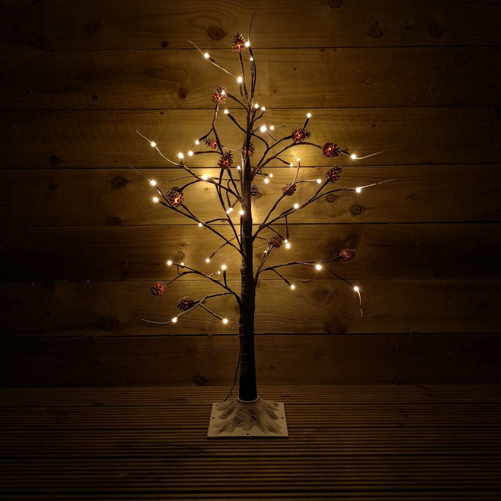 Samuel Alexander Warm White LED Pre Lit Snowy Brown Twig Christmas Tree with Pine Cones 3ft Image 6