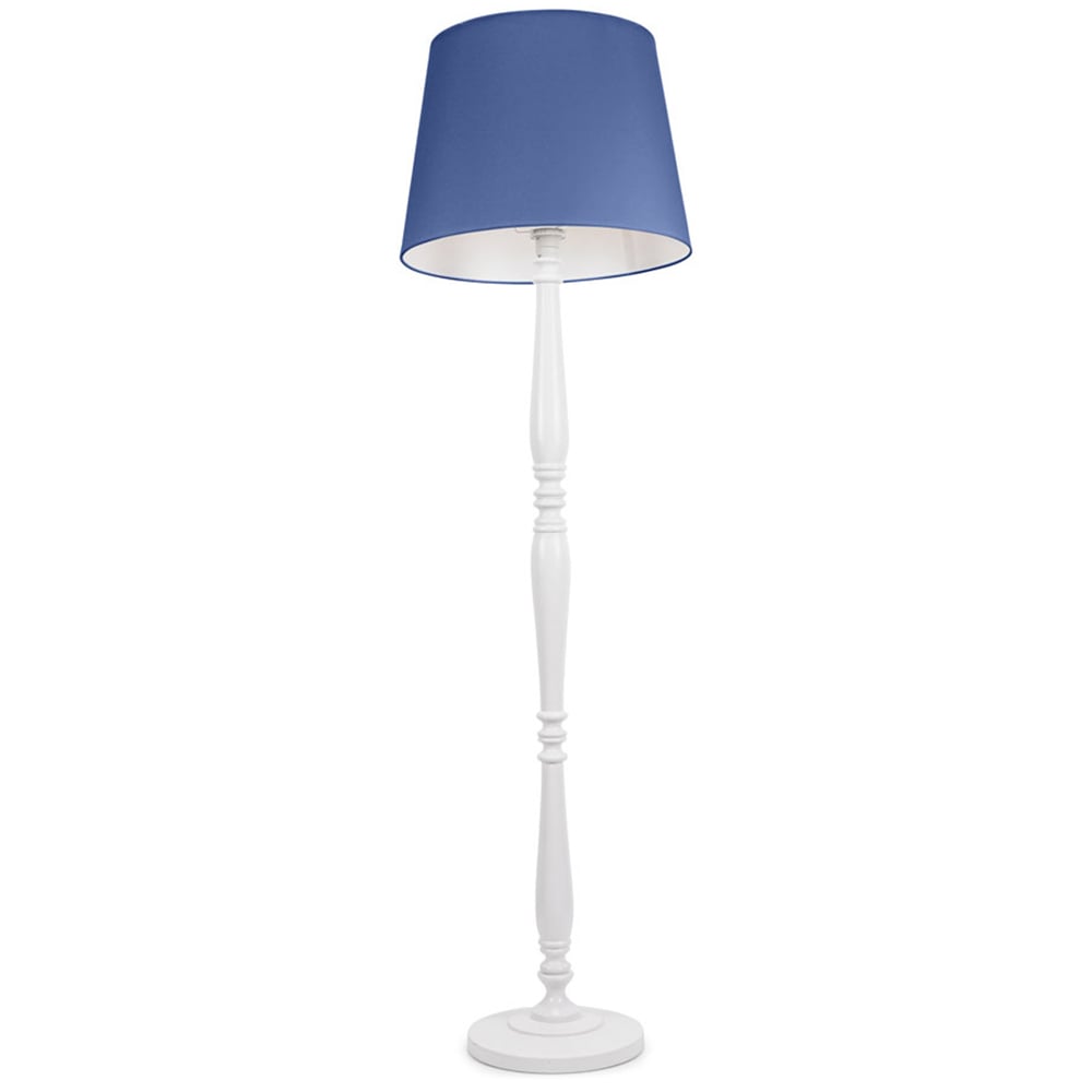 ValueLights Victoria Navy Blue Fabric Tapered Shade White Wood Traditional Stem LED Floor Lamp Image 1