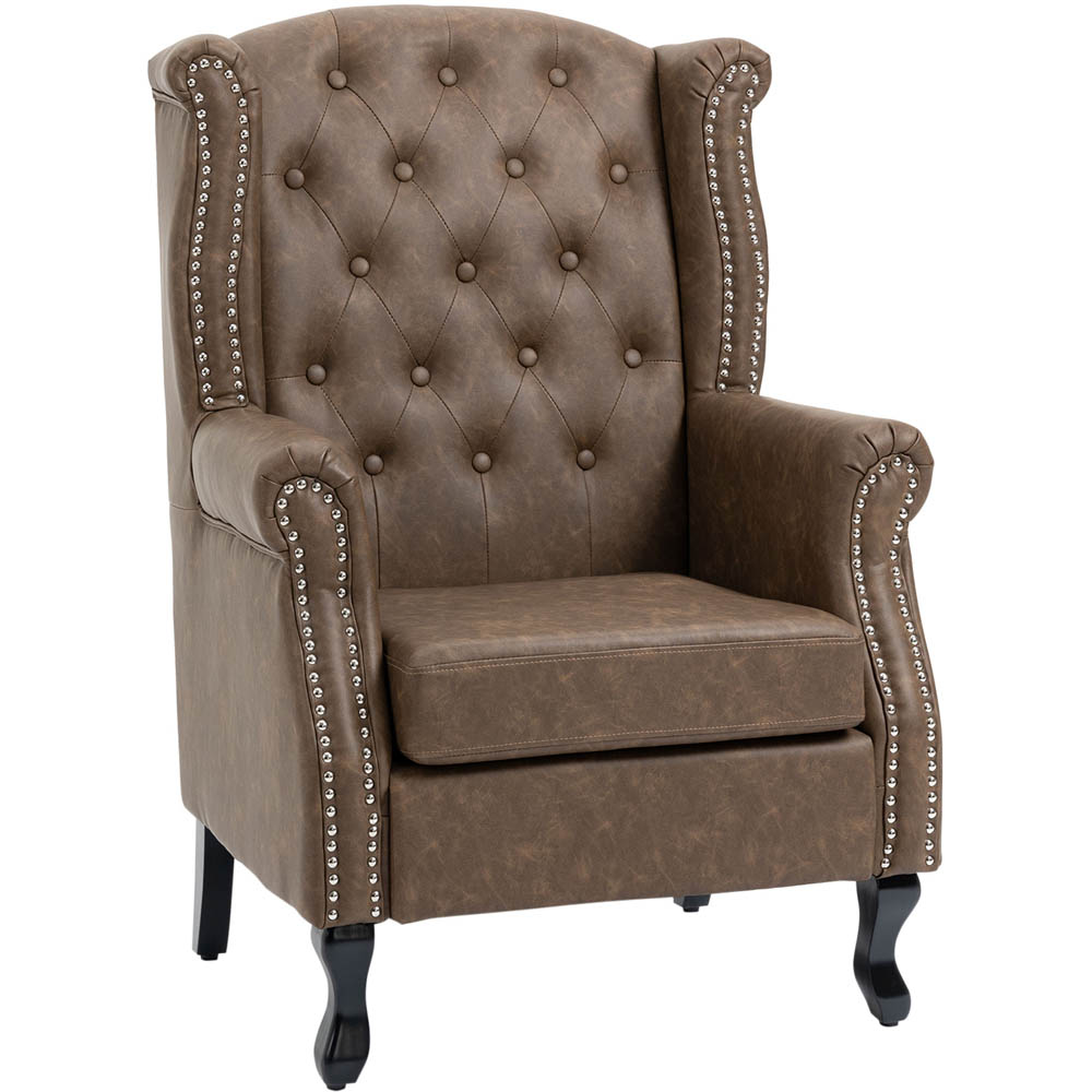 Portland Chesterfield Brown Tufted Wing Back Accent Chair Image 2