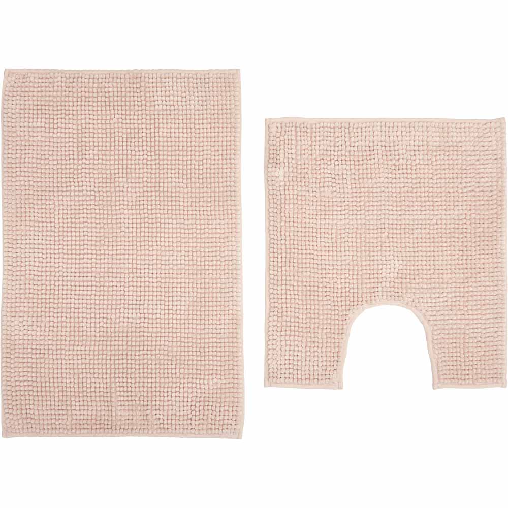 Wilko Chenille Bath Mat and Pedestal Set Pink Wilko