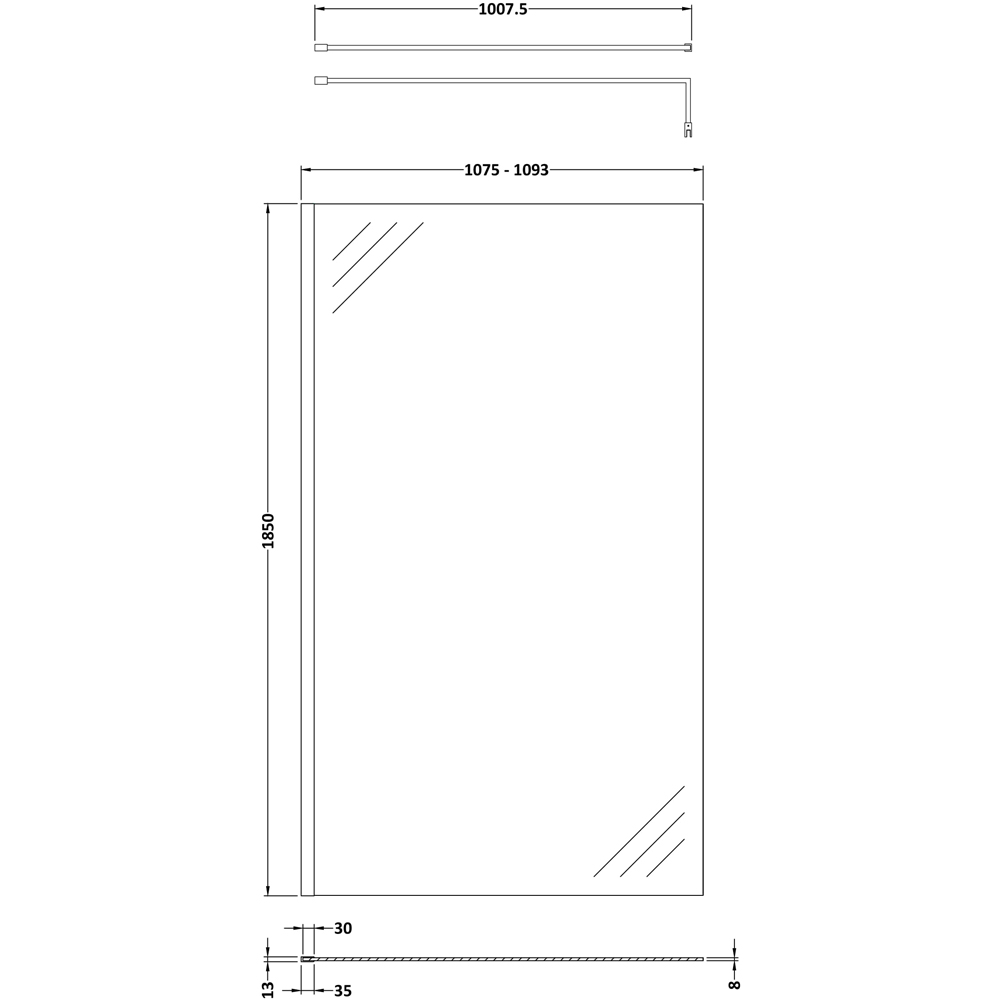 nuie Brushed Pewter Wetroom Screen 1850 x1100mm Image 2