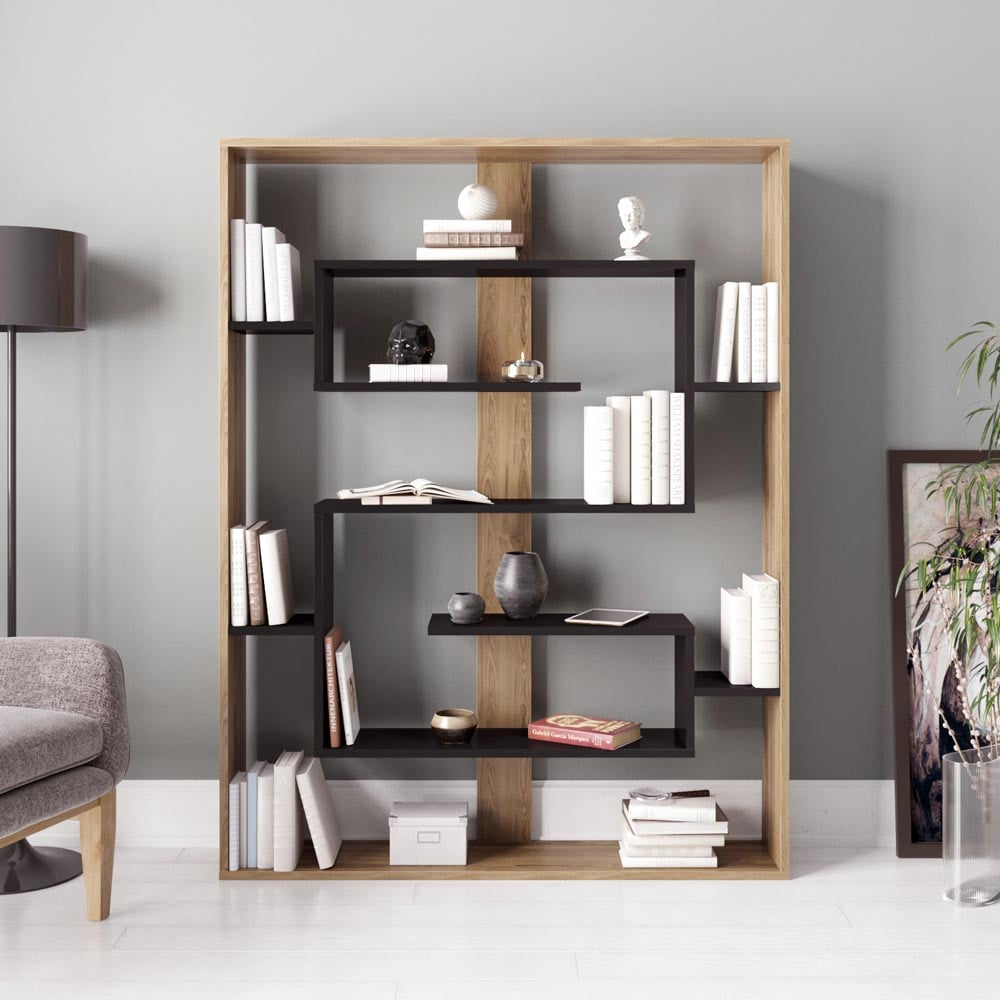 Decorotika Esteban 10 Shelf Black and Oud Geometric Bookcase Image 3