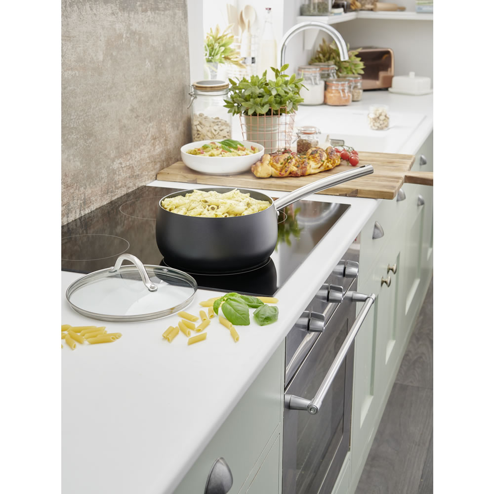 Wilko 20cm Matt Black Saucepan with Lid Wilko