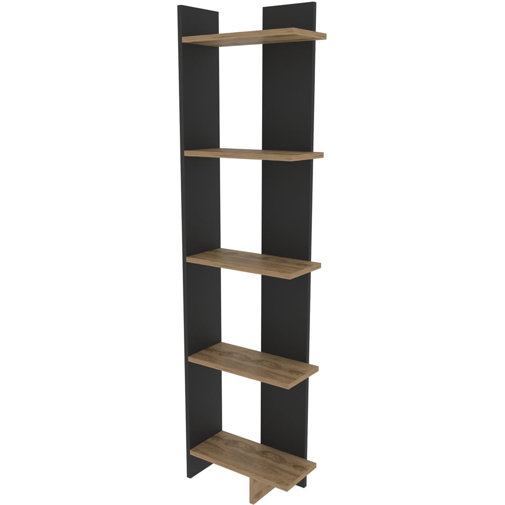 Decorotika Alis 5 Tier Black and Oud Corner Bookcase Image 2