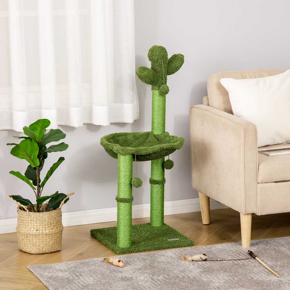 PawHut Cactus Cat Tree Tower with Sisal Scratching Post and Hammock Image 2