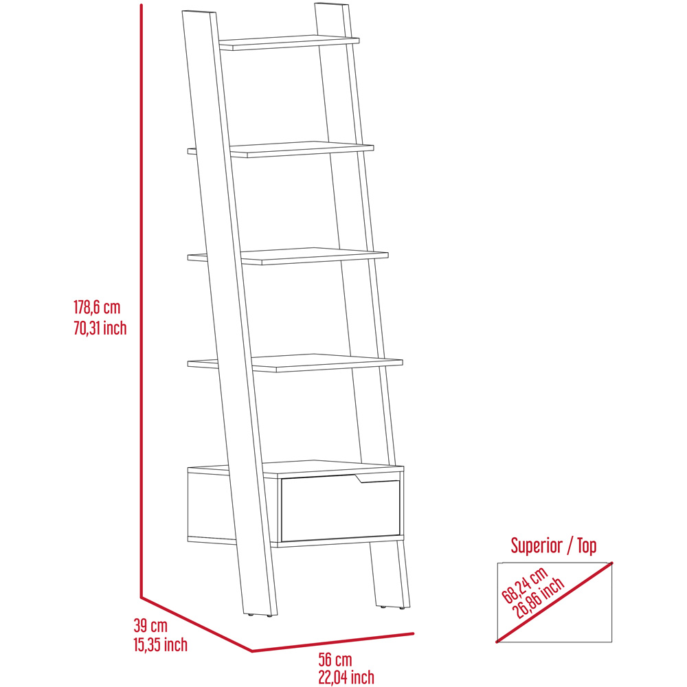 Core Products Manhattan 5 Shelves Single Drawer Ladder Bookcase Image 5