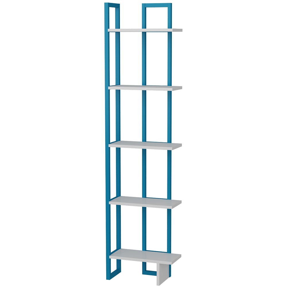 Decorotika Alice 5 Shelf White and Blue Corner Bookcase Image 2