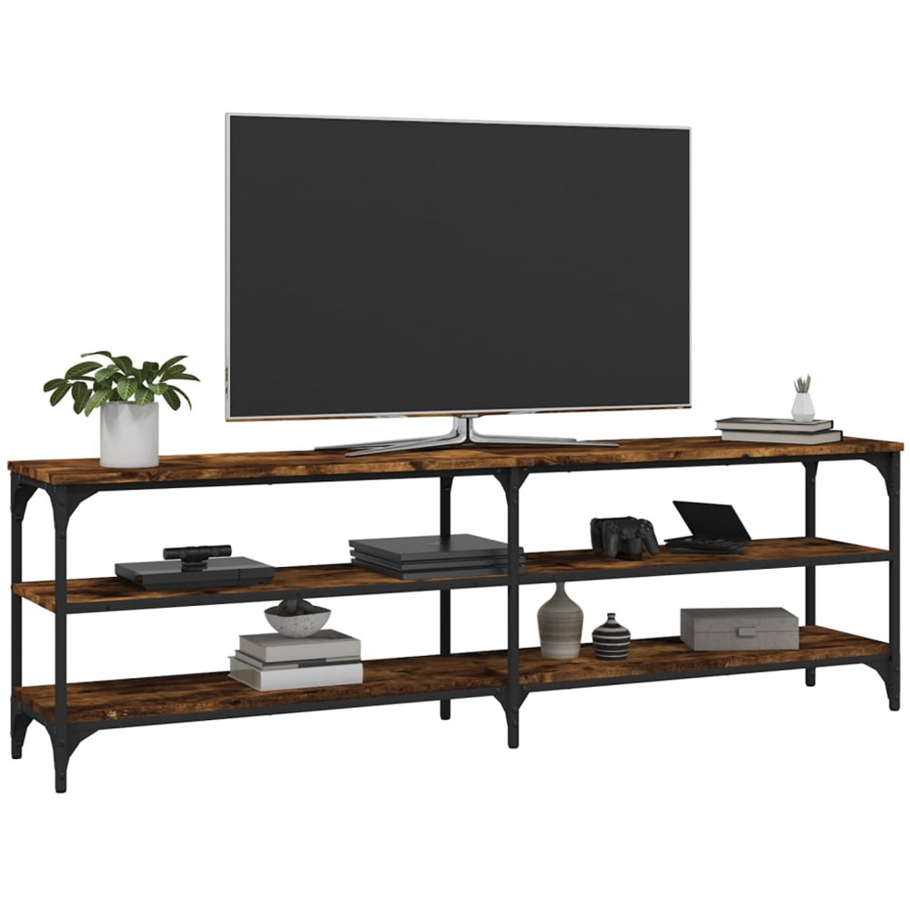vidaXL 2 Open Shelf Smoked Oak TV Cabinet with Metal Legs Image 4