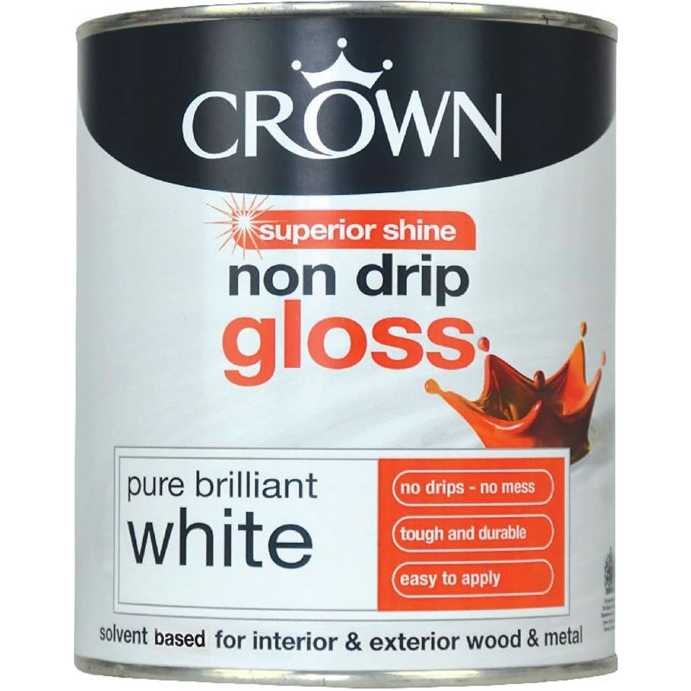 Crown Pure Brilliant White Non-Drip Gloss Paint 750ml Image 1