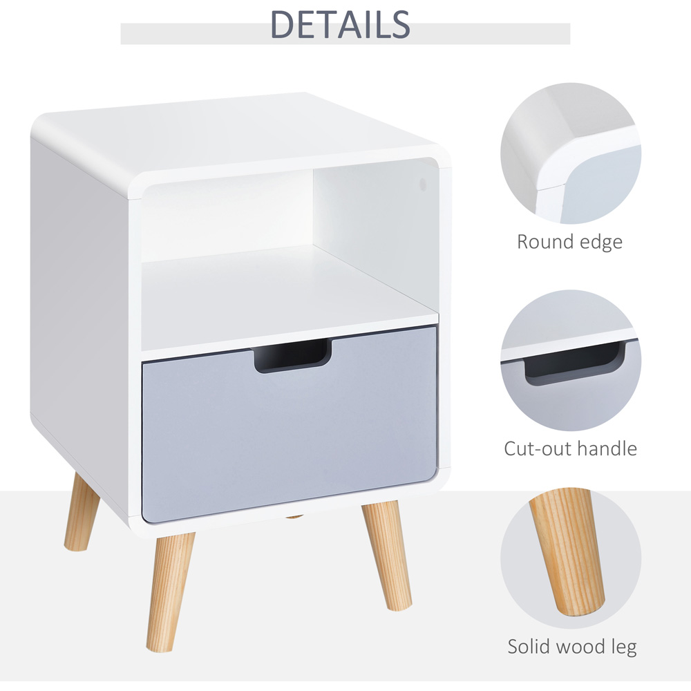 Portland Single Drawer White and Grey Wooden Bedside Table Image 5