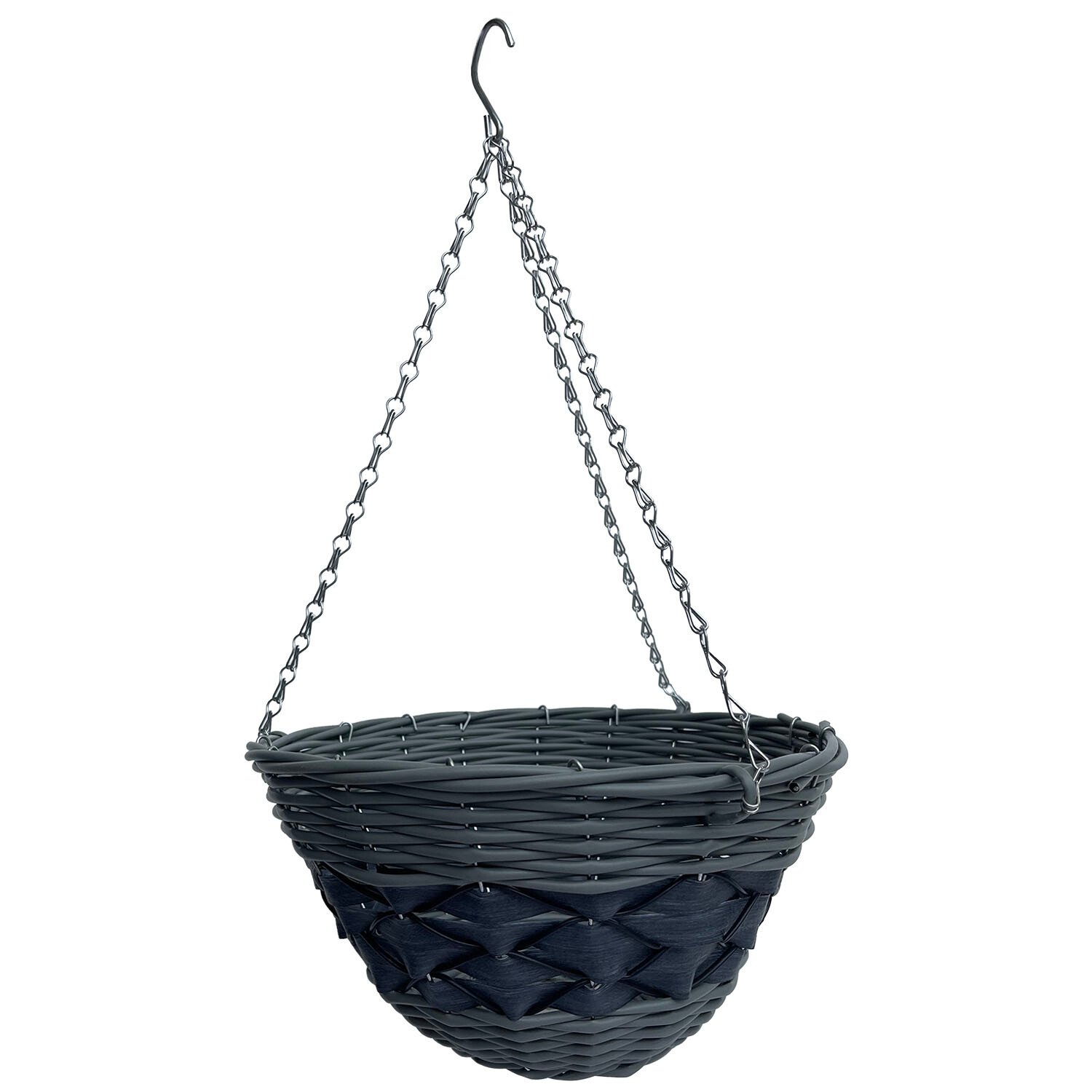 Round Faux Wicker Hanging Basket - Grey Image
