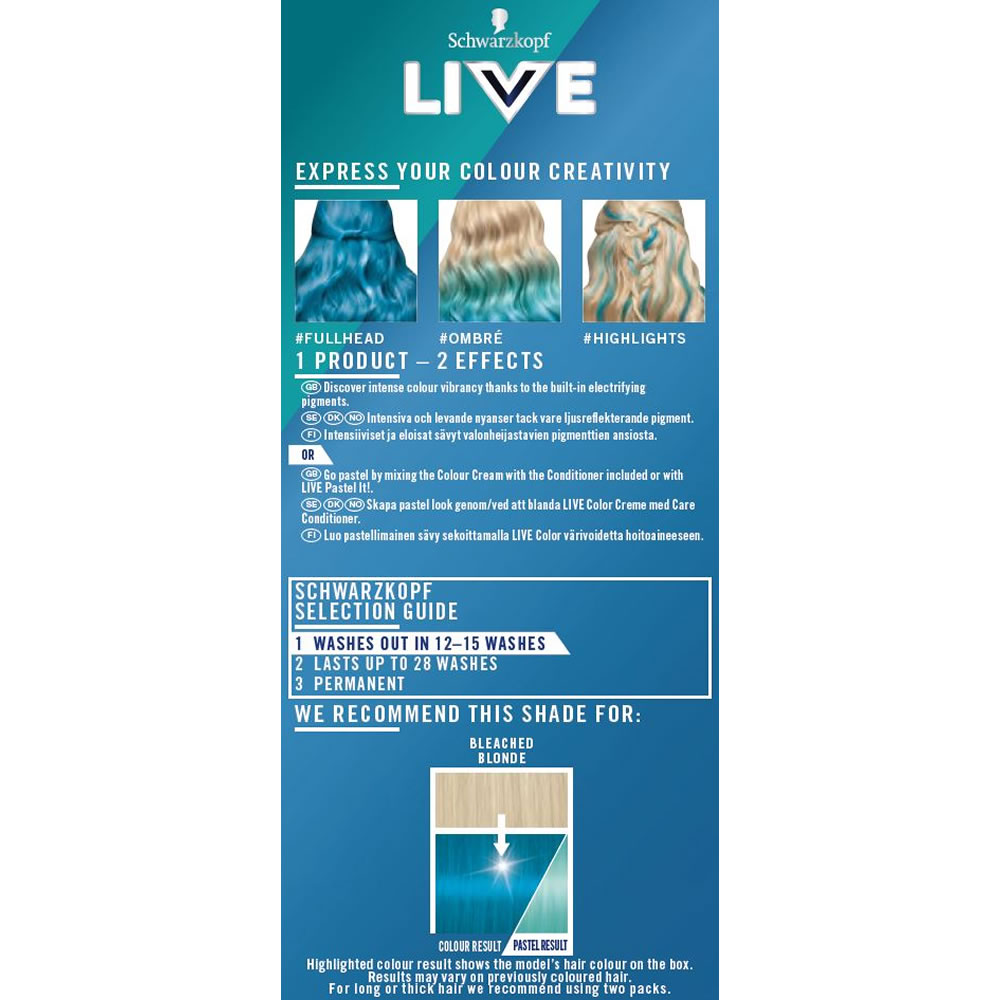 Schwarzkopf LIVE Ultra Brights or Pastel Turquoise  Temptation 096 Semi-Permanent Hair Dye Image 2