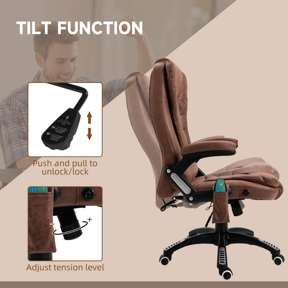 Portland Brown Microfibre Swivel Massage Recliner Office Chair Image 5