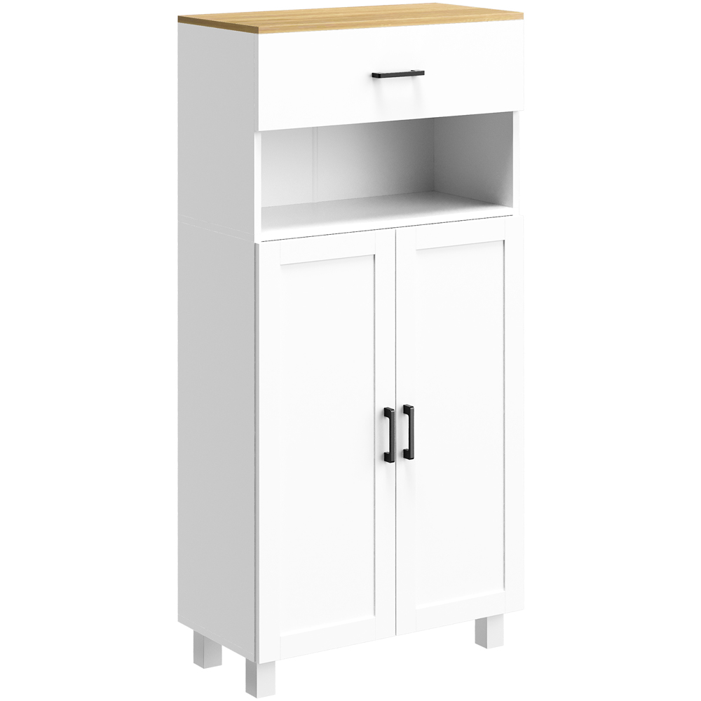 HOMCOM 2 Door Single Drawer White Nordic Kitchen Storage Cabinet Image 2