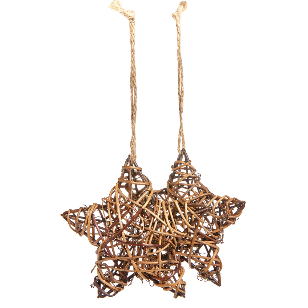Wilko 2 pack Country Christmas Rattan Star Christmas Tree Decorations Image 1