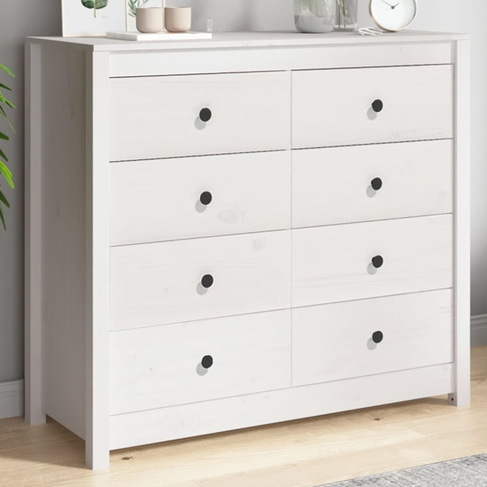vidaXL 8 Drawer White Solid Pine Wood Sideboard Image 1