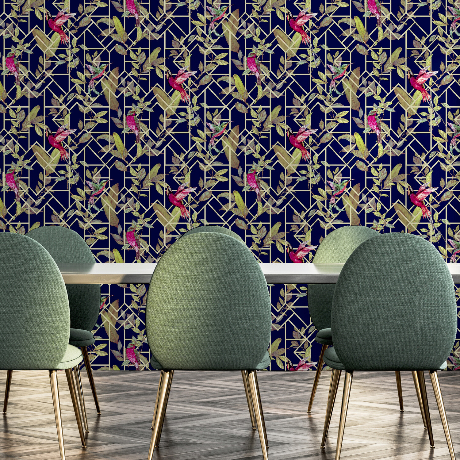 Deco Tropical Spongeable Wallpaper - Navy Gold Image 4