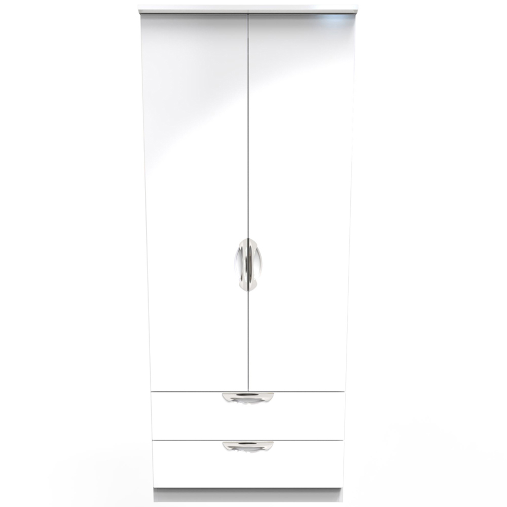 Crowndale Camden 2 Door 2 Drawer White Gloss and White Wardrobe Ready Assembled Image 2