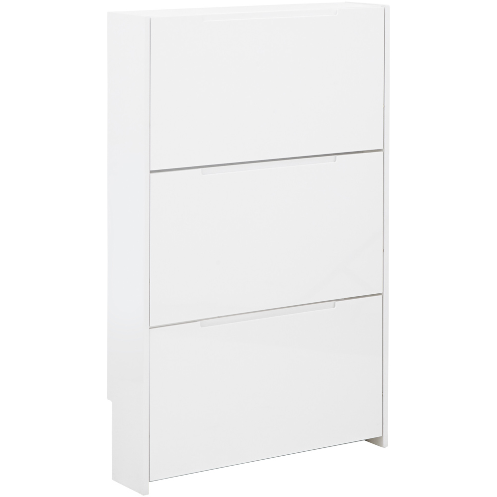 GFW Narrow White High Gloss 3 Tier Shoe Cabinet Image 2