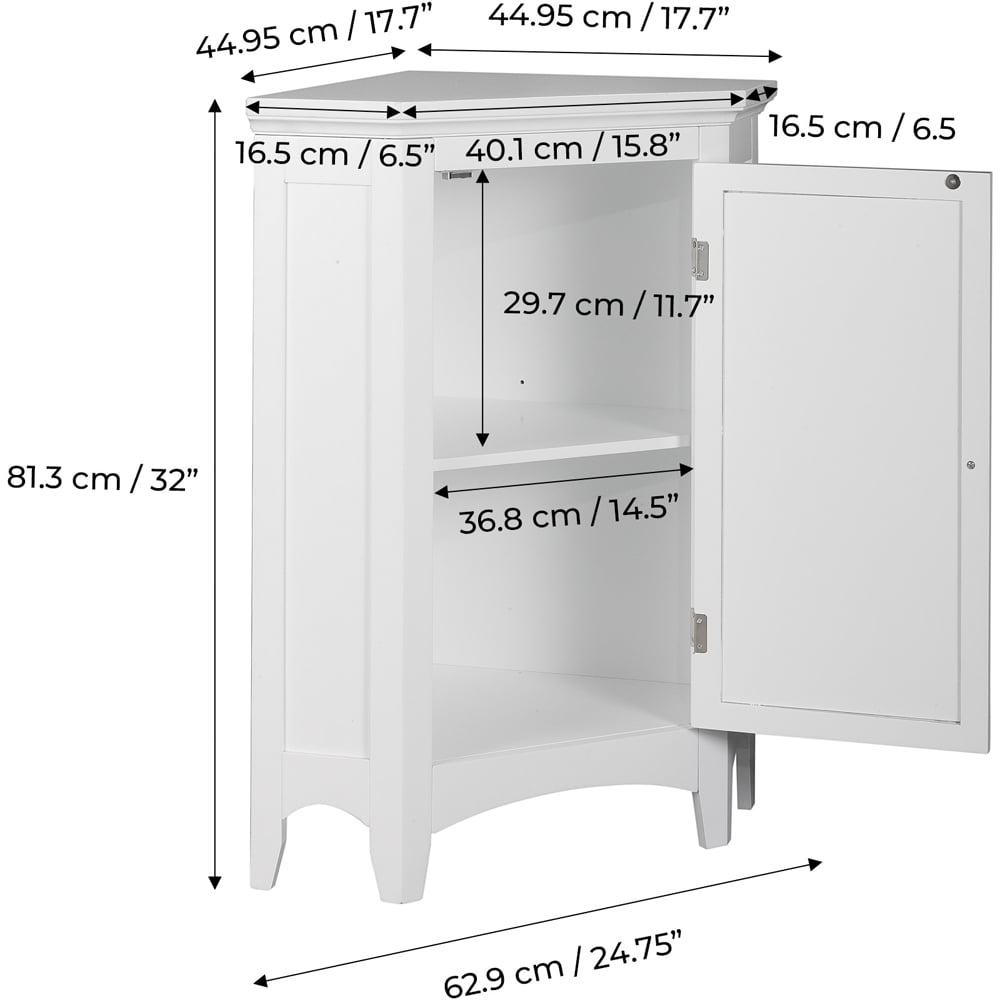 Teamson Home Glancy Single Door White Wooden Corner Stand Floor Cabinet Image 8