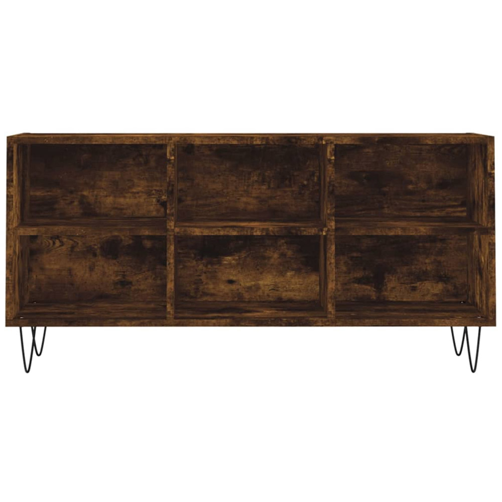 vidaXL 6 Open Shelf Smoked Oak TV Cabinet with Black Metal Legs Image 4