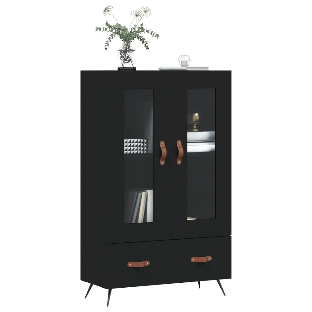 vidaXL 2 Glass Door Single Drawer Black Highboard Image 3