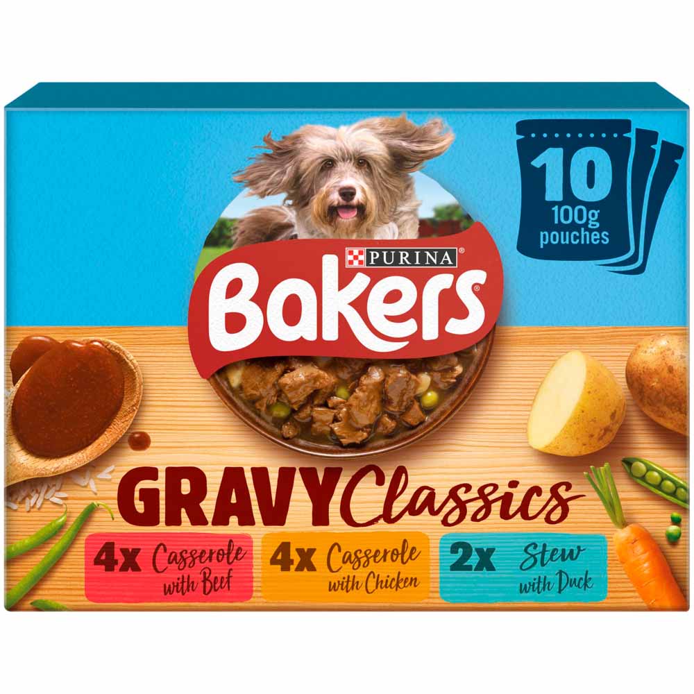 Bakers Gravy Classics Dog Food Pouches Mixed Flavours 10 x 100g Image 1