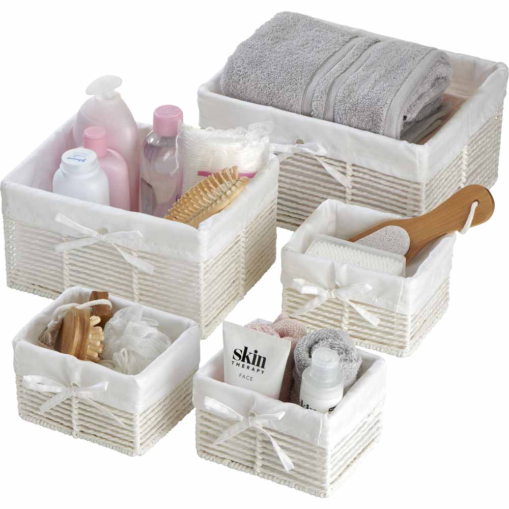 Wilko White Paper Rope Baskets 5 Pack Image 6