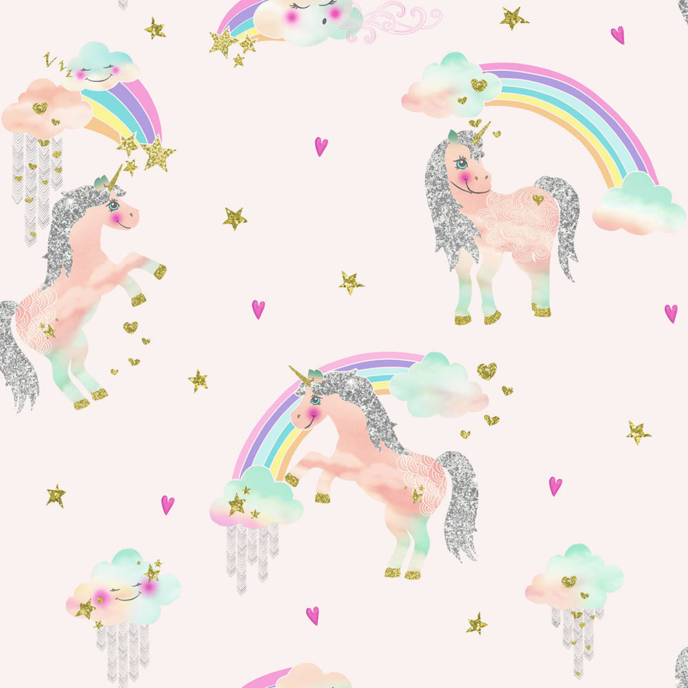 Arthouse Rainbow Unicorn Pink Kids' Wallpaper Image 1