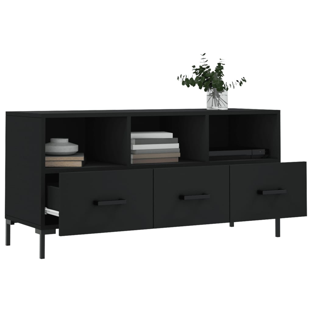 vidaXL 3 Drawer 3 Shelf Black TV Cabinet Image 4