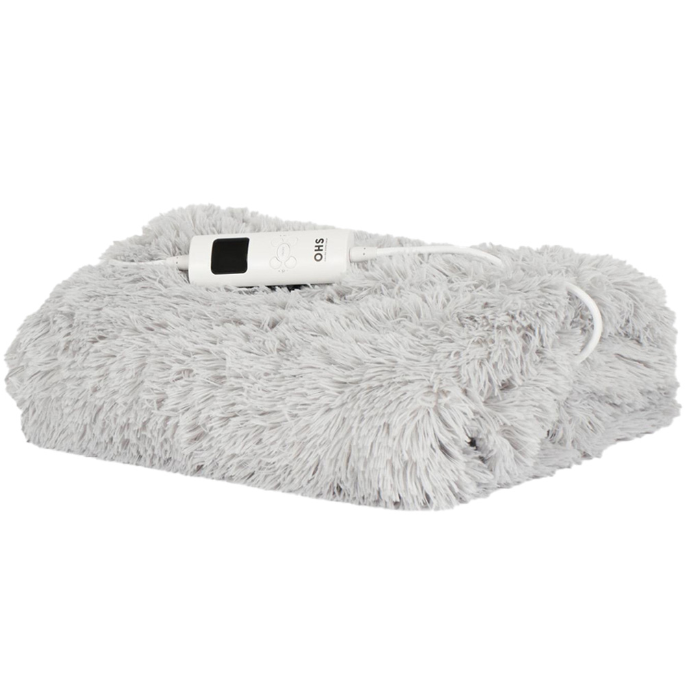 OHS Grey Teddy Fleece Heated Electric Blanket Image 1