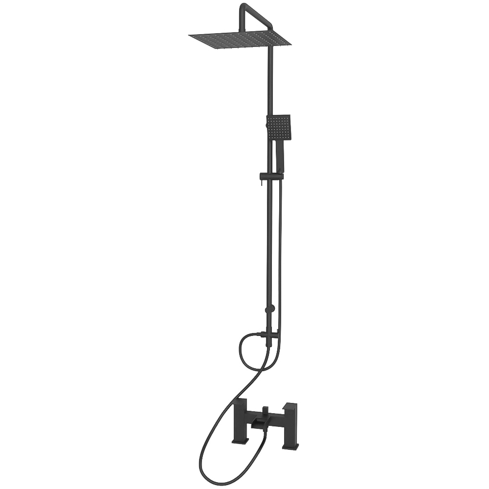 Nes Home Kenton Waterfall Matte Black Square Shower Mixer Tap and Riser Rail Kit with Handset Image 1