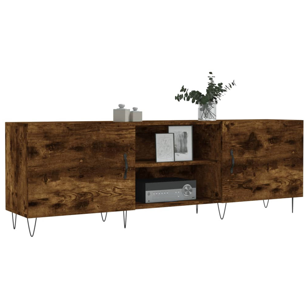 vidaXL 2 Door 2 Open Shelf Smoked Oak TV Cabinet with Black Metal Legs Image 3
