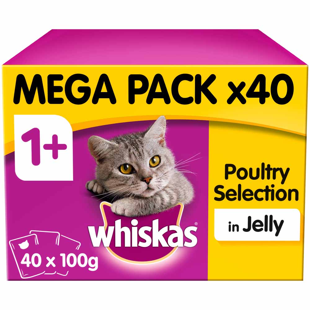 Whiskas Adult Wet Cat Food Pouches Poultry in Jelly Mega Pack 40 x 100g Image 1