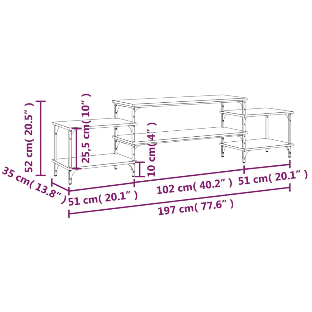 vidaXL 3 Open Shelf Smoked Oak Wide TV Cabinet with Adjustable Legs Image 9
