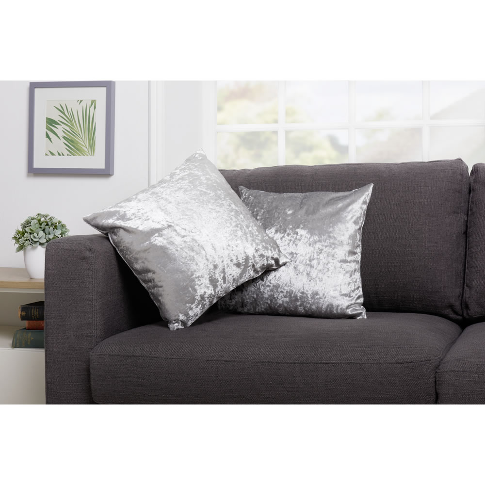 Wilko Silver Crushed Velvet Cushion 43 x 43cm Image 3