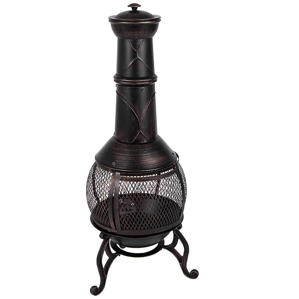 Garden Vida Black and Gold Steel Large Chiminea Image 1